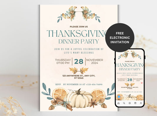 Editable Thanksgiving Invitation Template 17 | Custom Canva Design for Family