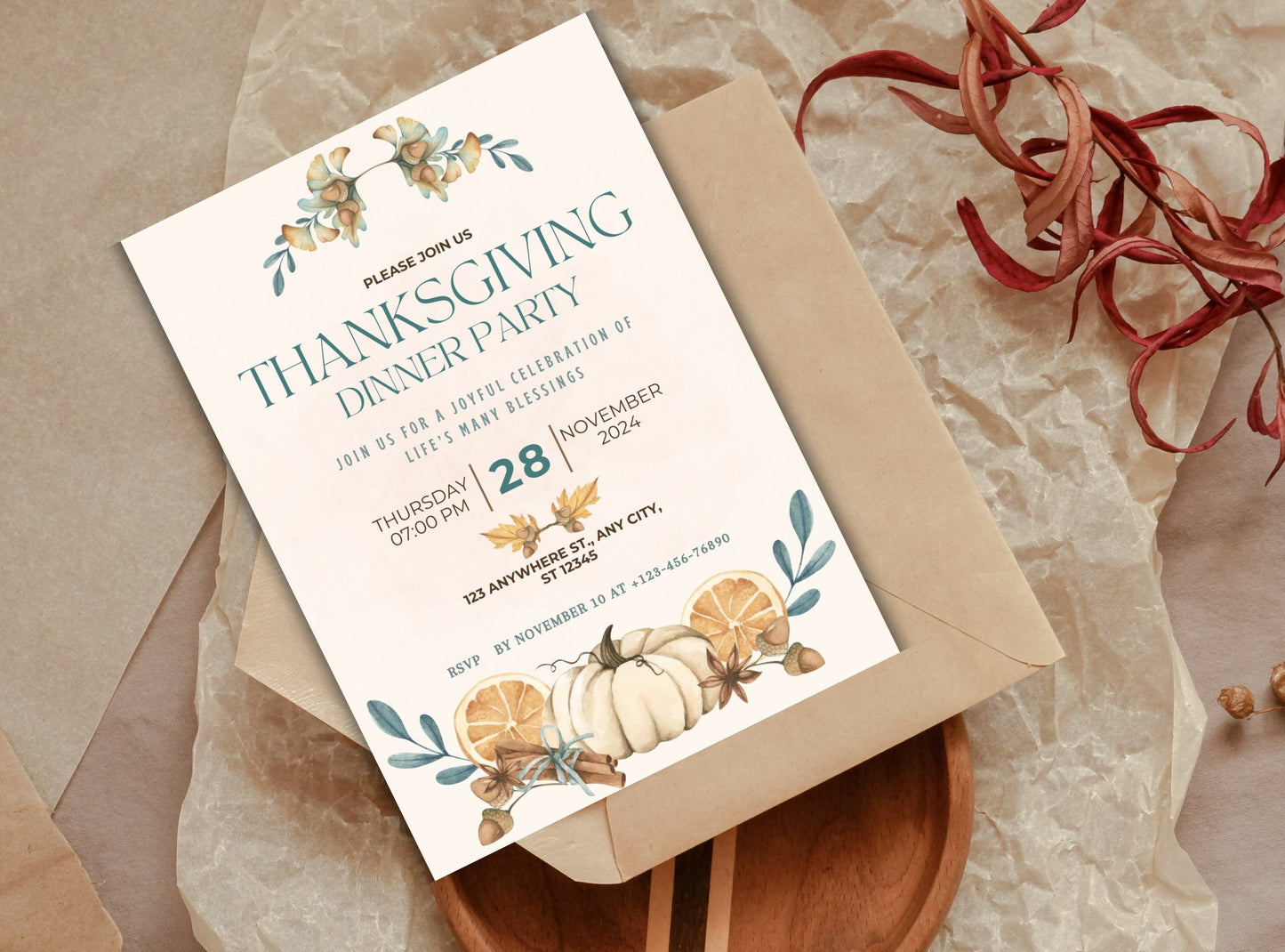 Editable Thanksgiving Invitation Template 17 | Custom Canva Design for Family