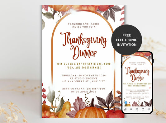 Editable Thanksgiving Invitation Template 18 | Custom Canva Design for Family