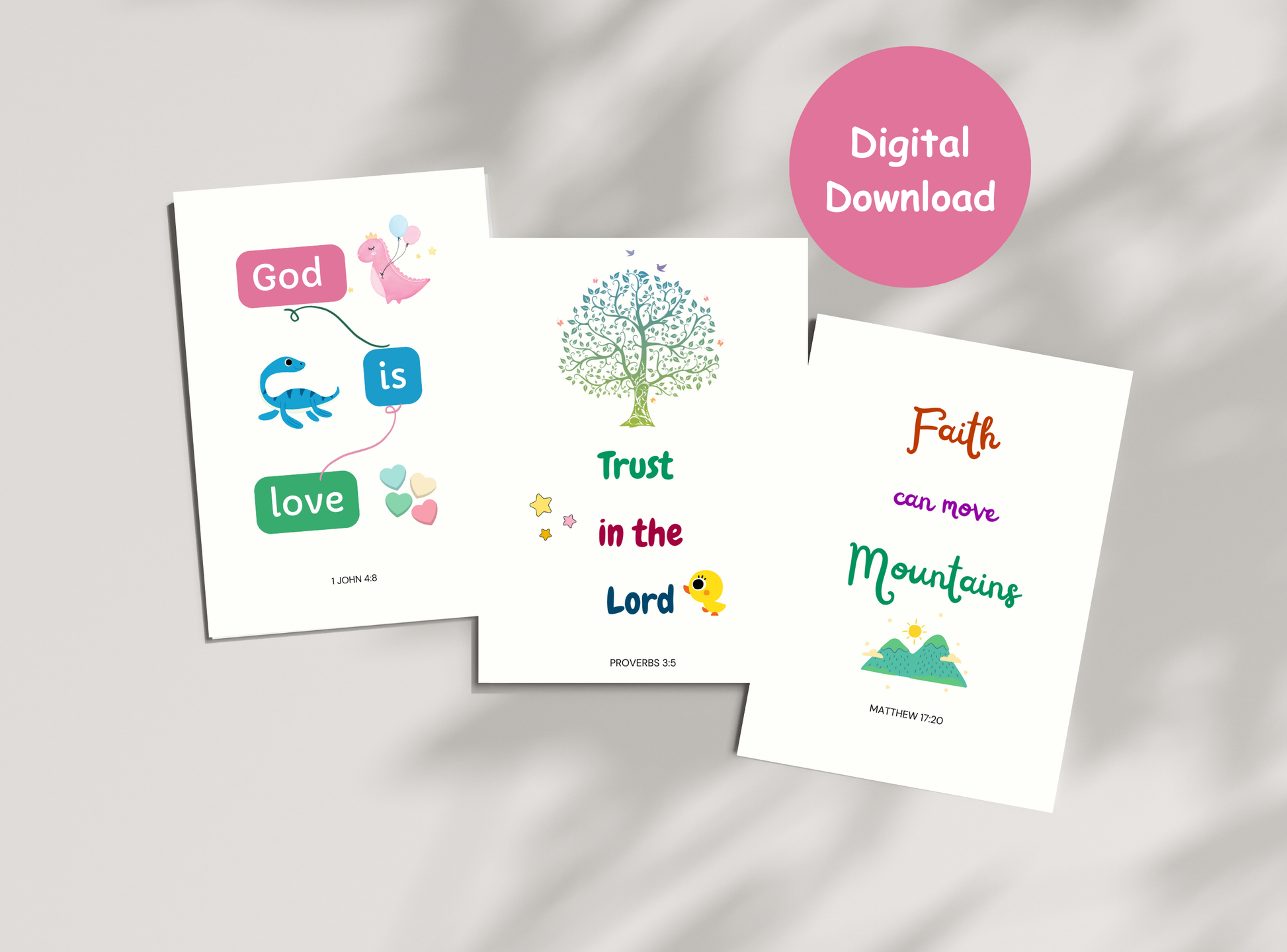 22 fun and colorful printable Christian wall decor designs for kids, featuring Bible verses and illustrations perfect for children’s rooms and Kids sunday School.