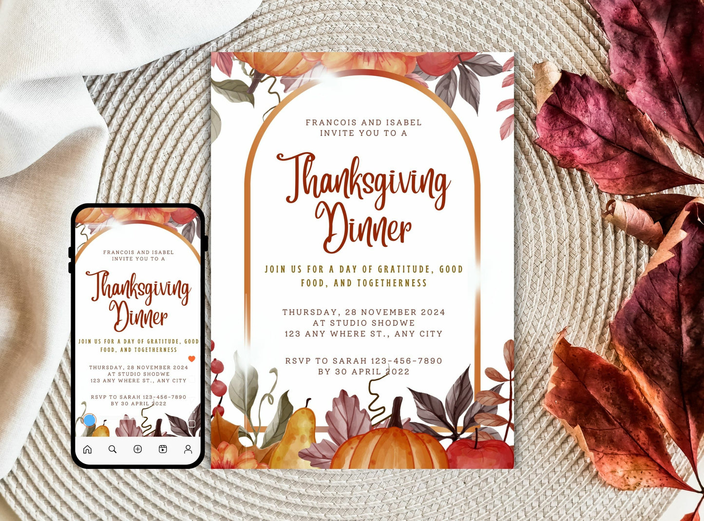 Editable Thanksgiving Invitation Template 18 | Custom Canva Design for Family