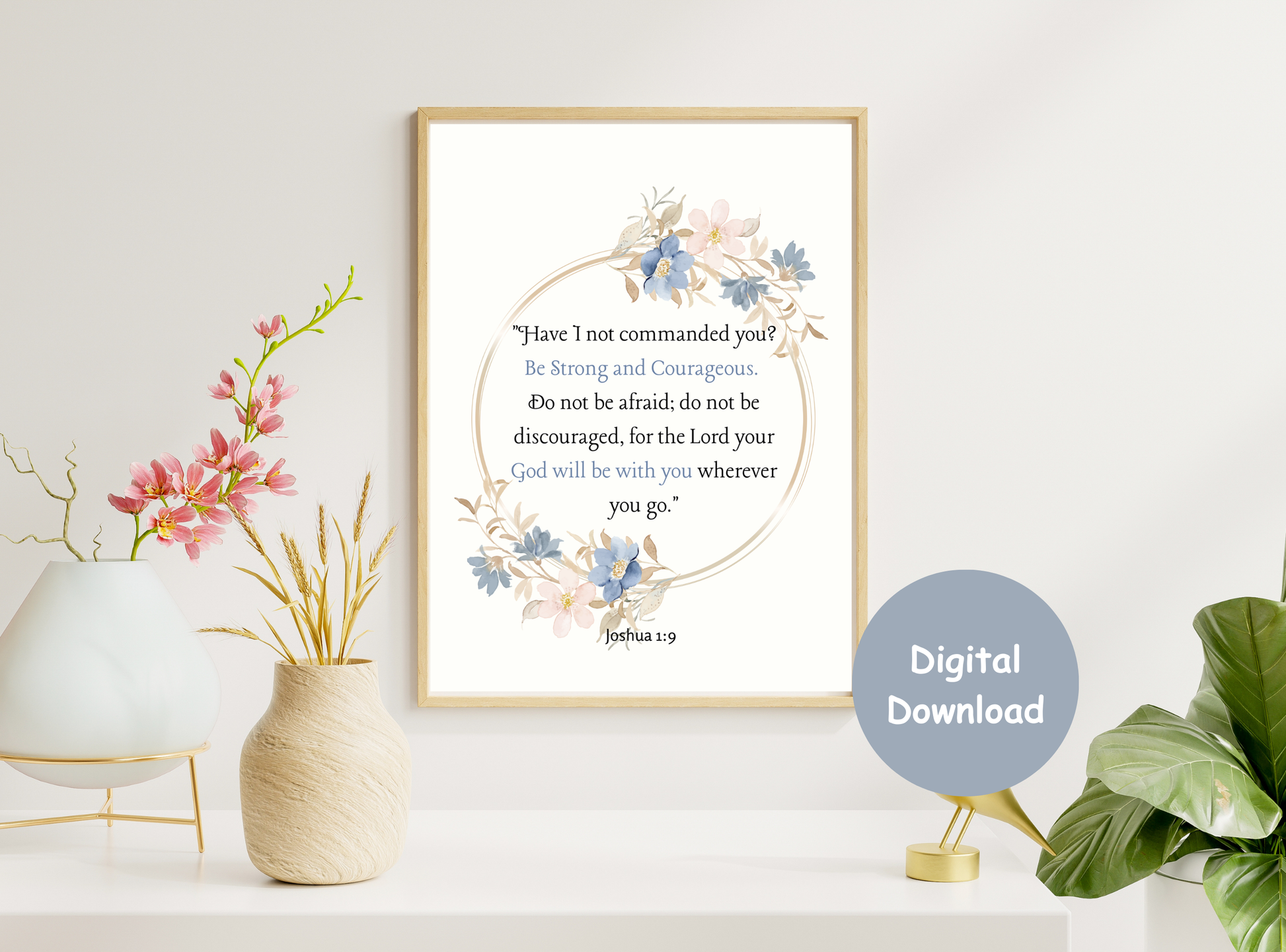 Collection of 50 printable Christian wall decor designs for women, featuring inspirational Bible verses and feminine floral designs