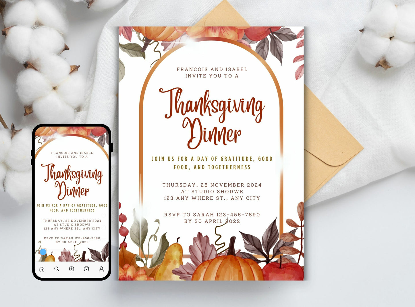 Editable Thanksgiving Invitation Template 18 | Custom Canva Design for Family