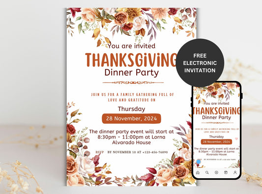 Editable Thanksgiving Invitation Template 19 | Custom Canva Design for Family