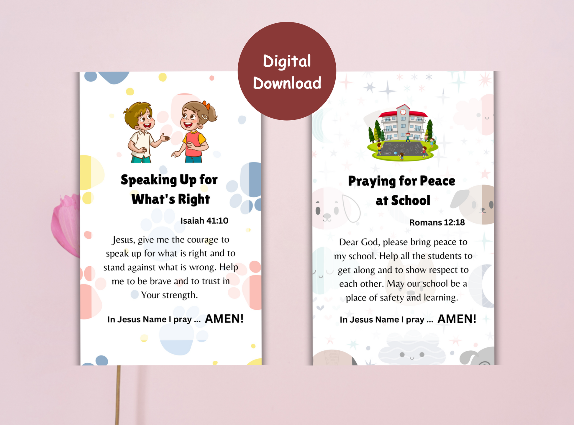 45 Christian prayer cards for kids, featuring simple prayers and Bible verses to help children grow in their faith