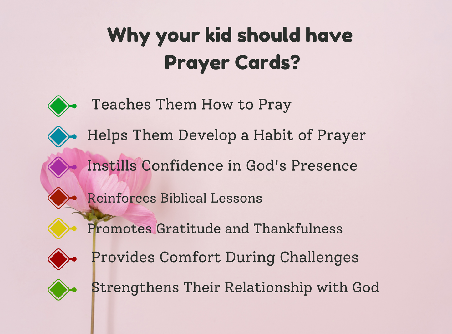 45 Christian prayer cards for kids, featuring simple prayers and Bible verses to help children grow in their faith