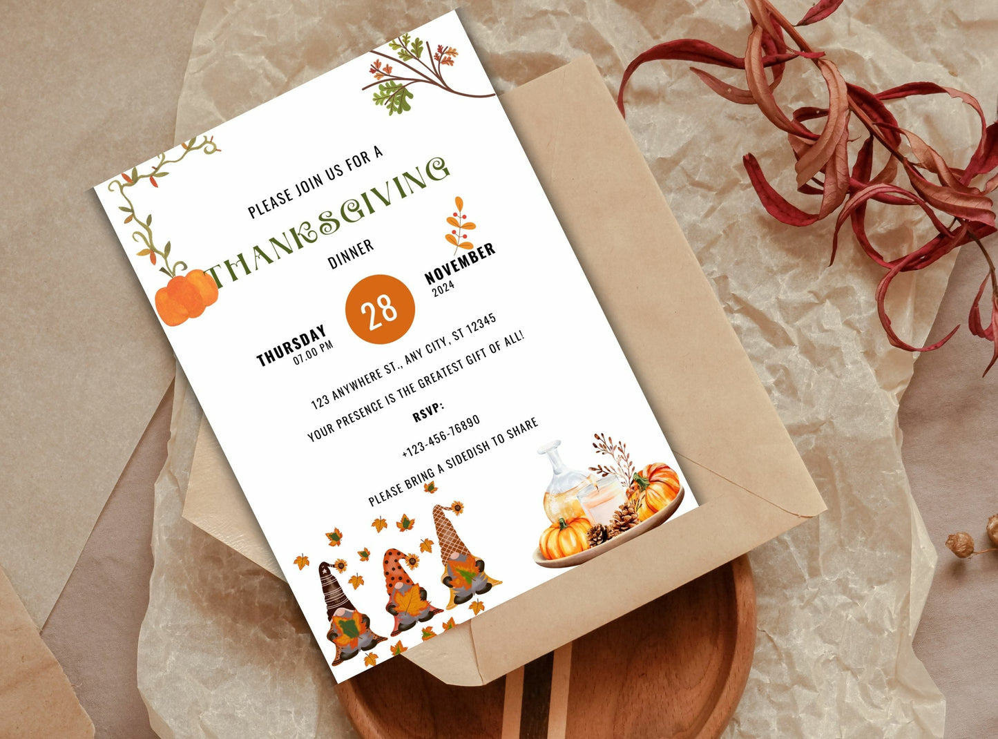 Editable Thanksgiving Invitation Template 20 | Custom Canva Design for Family