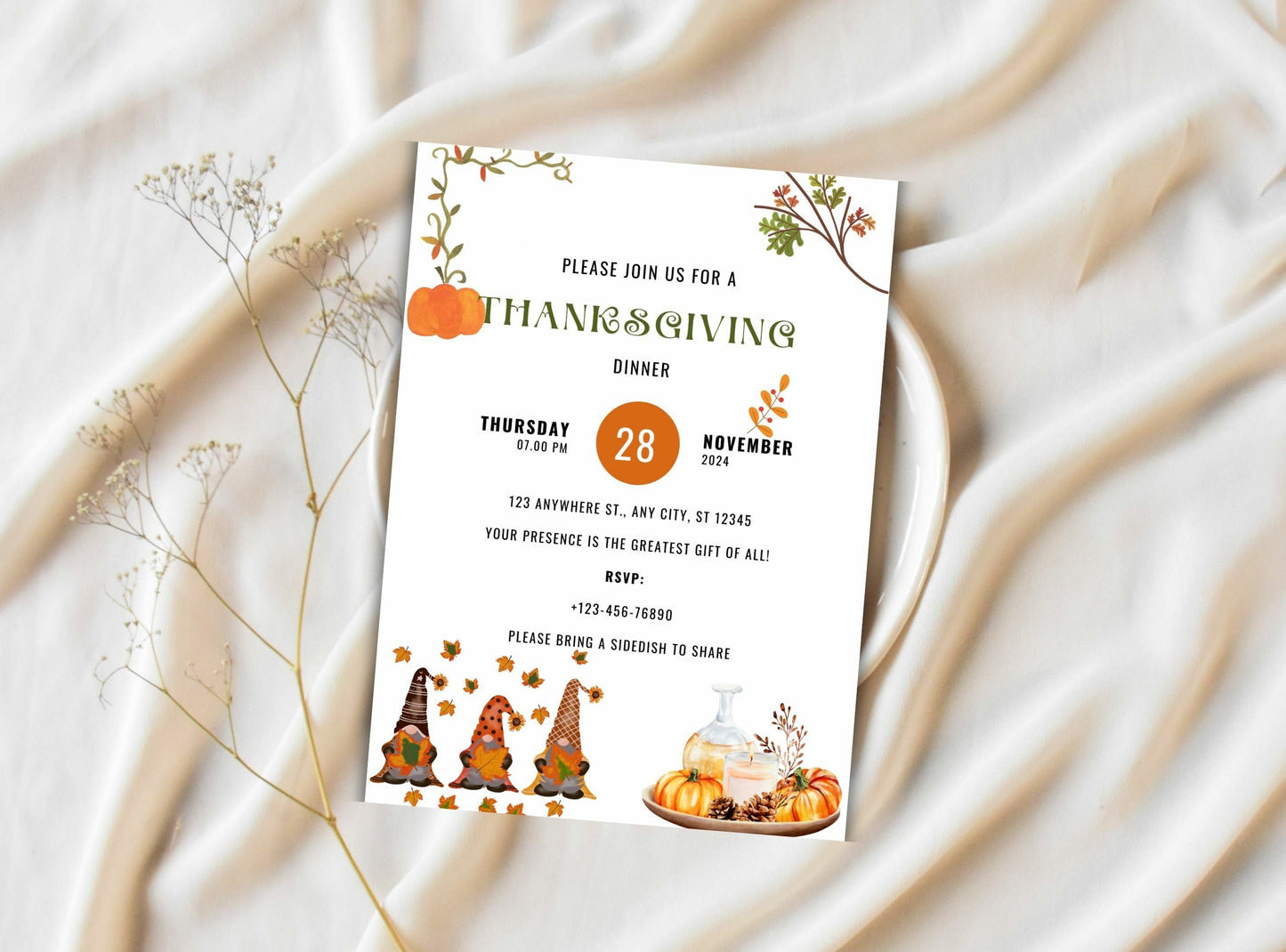 Editable Thanksgiving Invitation Template 20 | Custom Canva Design for Family