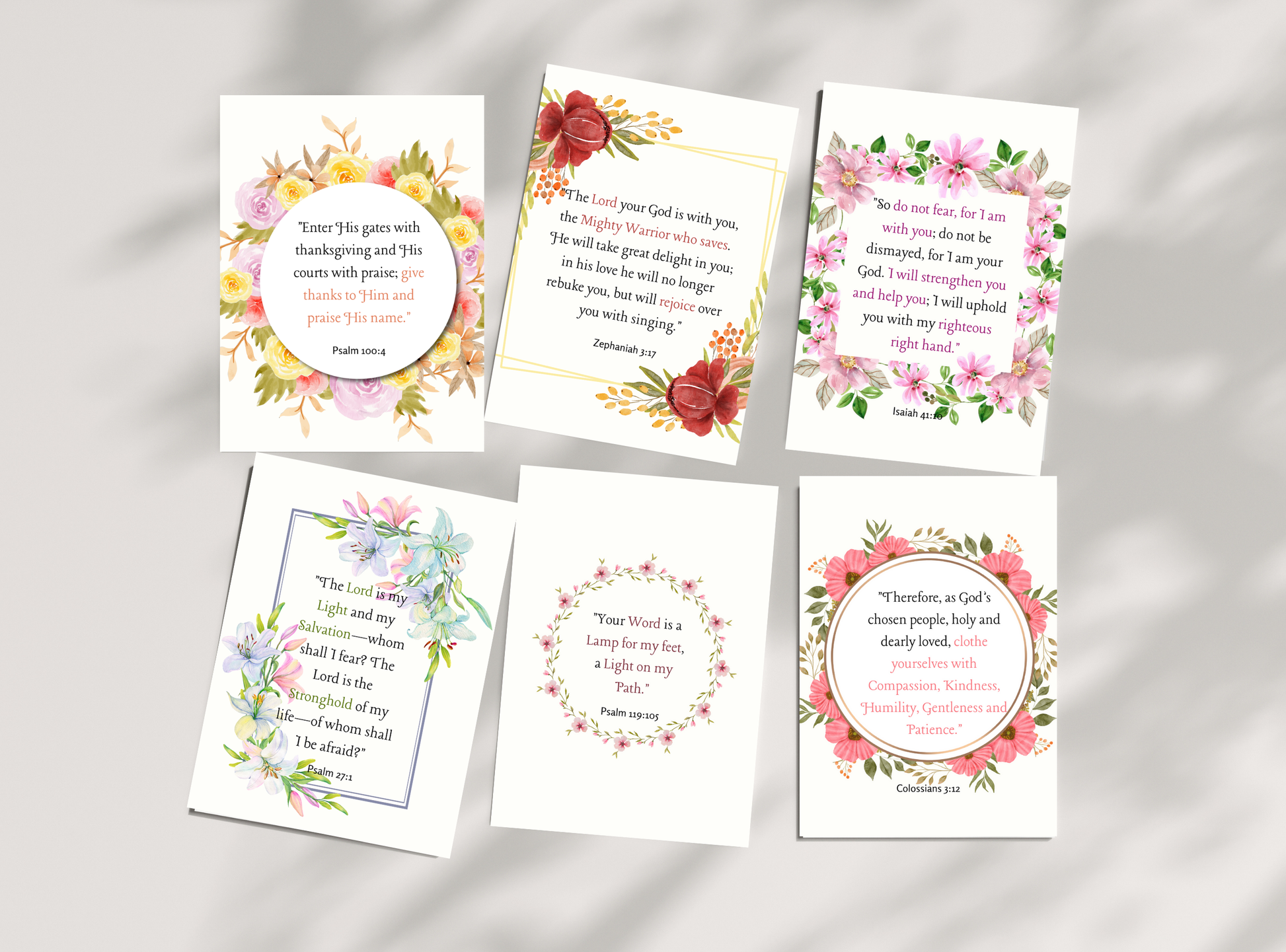 Collection of 50 printable Christian wall decor designs for women, featuring inspirational Bible verses and feminine floral designs